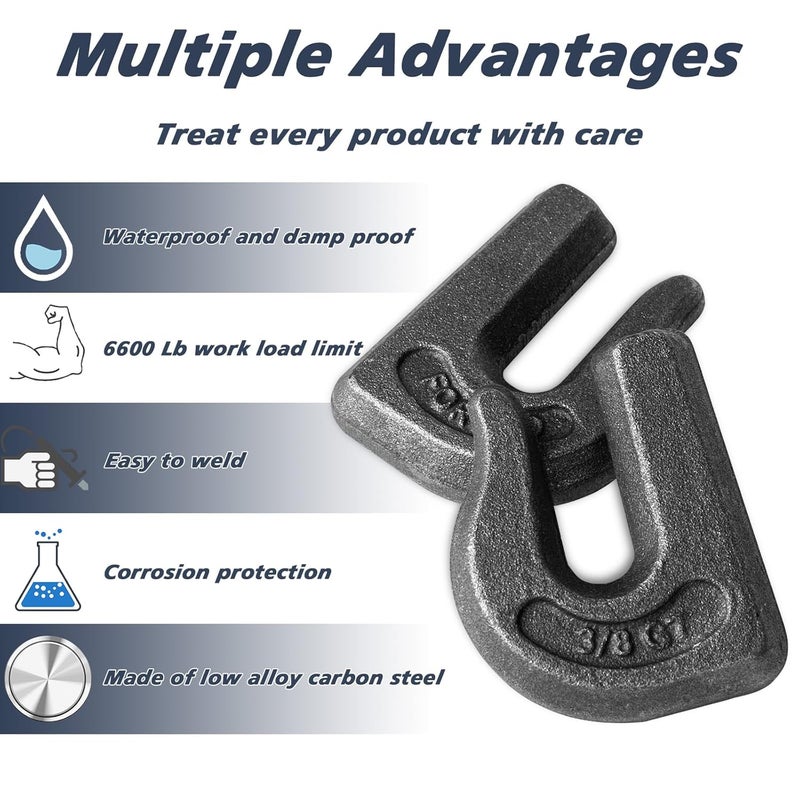HANDRERLEE 12 Pack Weld-On Chain Grab Hook, G70 3/8" Forged Weld Hook, Heavy Duty Weldable Grab Hooks for Tractors, Truck, Forklift, Trailers - 6,600 lbs WLL - Image 5